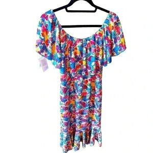 Lularoe 2X Pink floral off or one shoulder Cici dress. NWT. Mermaid hem.Vacation